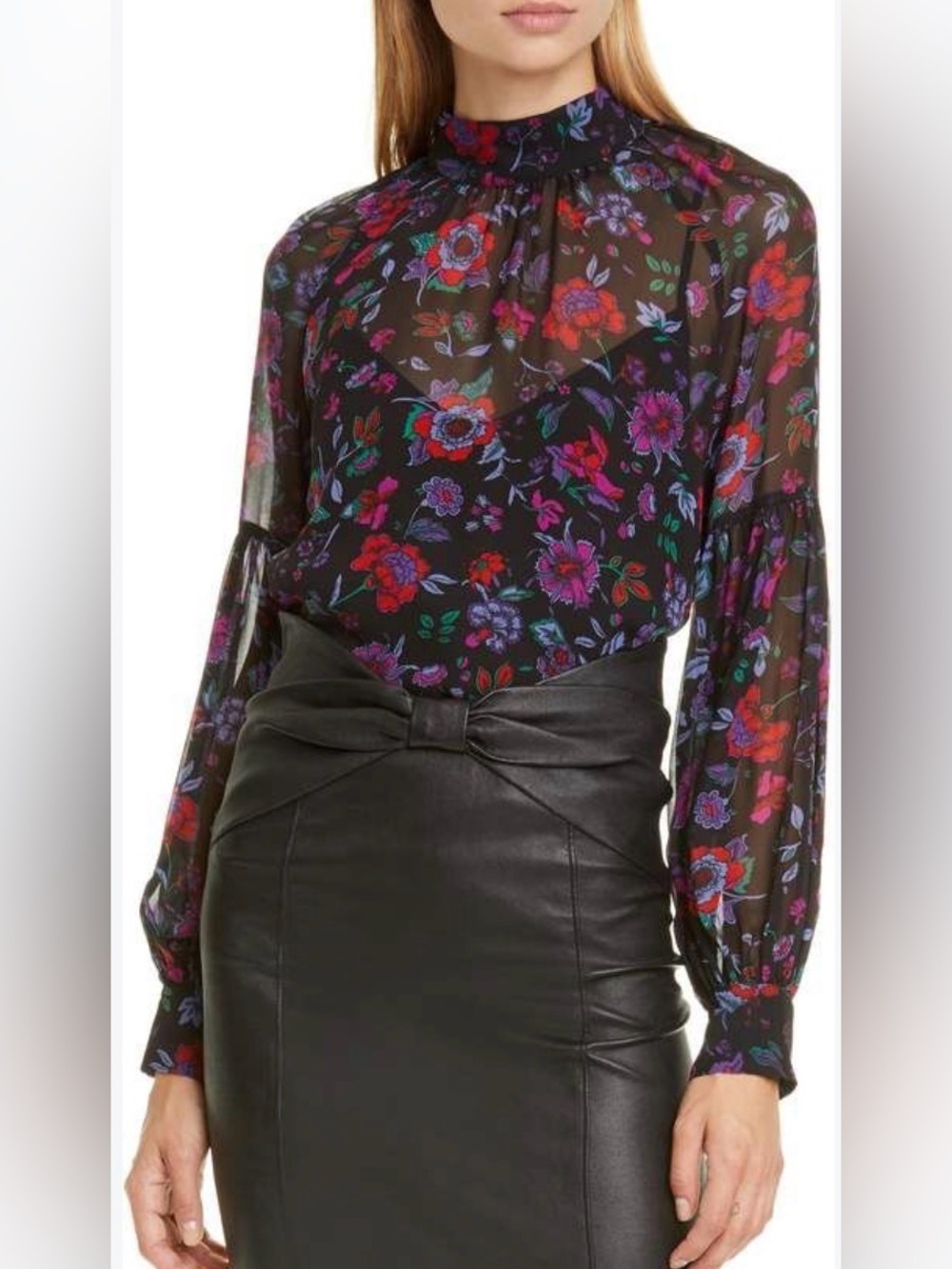 Veronica Beard Cicely 100% Silk Floral Print Long Sleeve Top Size 4⁠